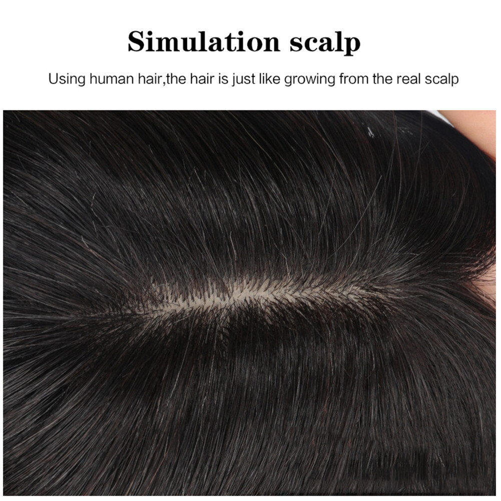 100% Human hair 5*8 Toupee Hair Extension Clip in Topper hair with bangs straigh