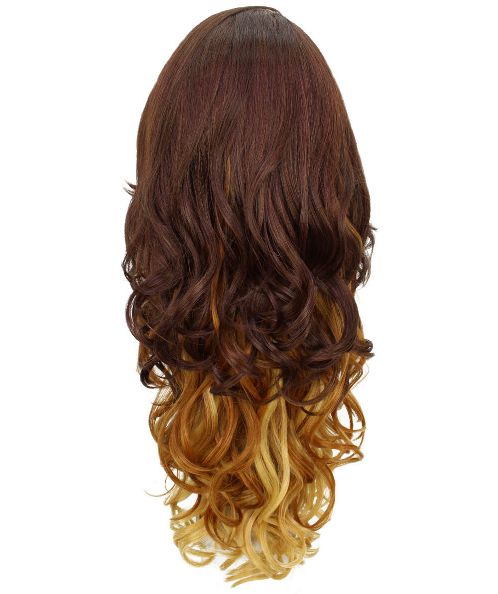 Wavy 24.5 in 13×2.5 Hand Tied Lace Front Wig, Medium Brown over Blonde