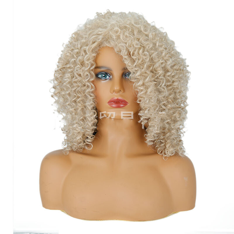 Kinky Curly Platinum Blond Wigs Short Synthetic Wigs for Women Party Daily Use