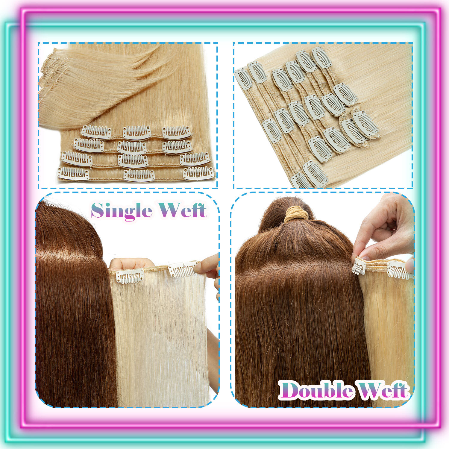Ombre 100% Human Hair Extensions 8 Pieces Clip In Real Remy Hair 8PCS FULL HEAD