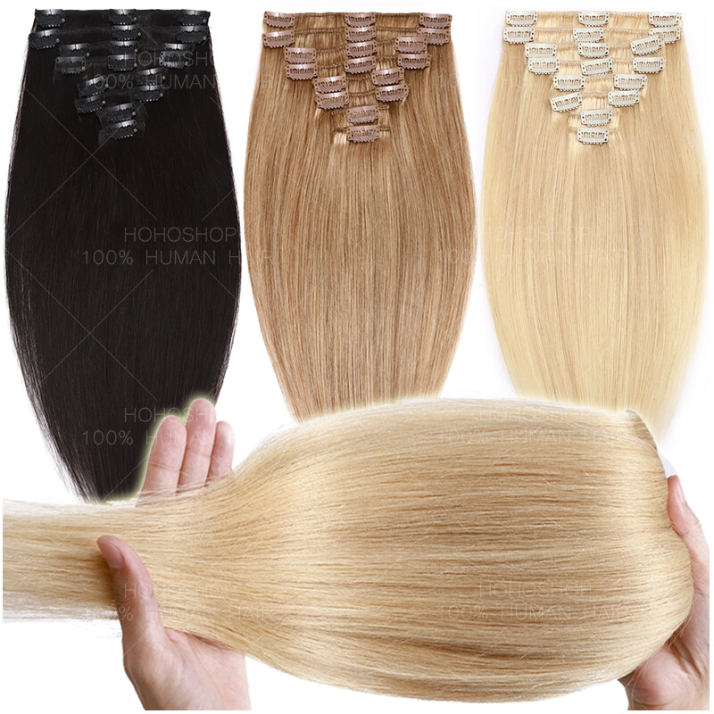 CLEARANCE Clip In 100% Real Remy Human Hair Extensions 8 Pieces Full Head Blonde