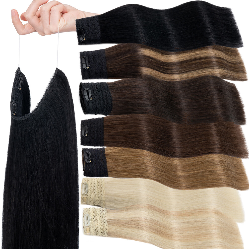 Thick Hidden Wire In 100% Remy Human Hair Extensions One Piece Wavy BLONDE