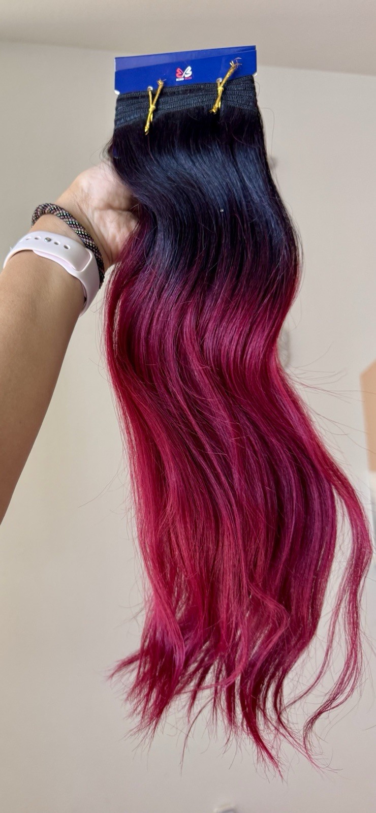 16” Bobby Boss 1b/Burgundy Ombre Straight 100% Human Hair Extensions Weft Bundle