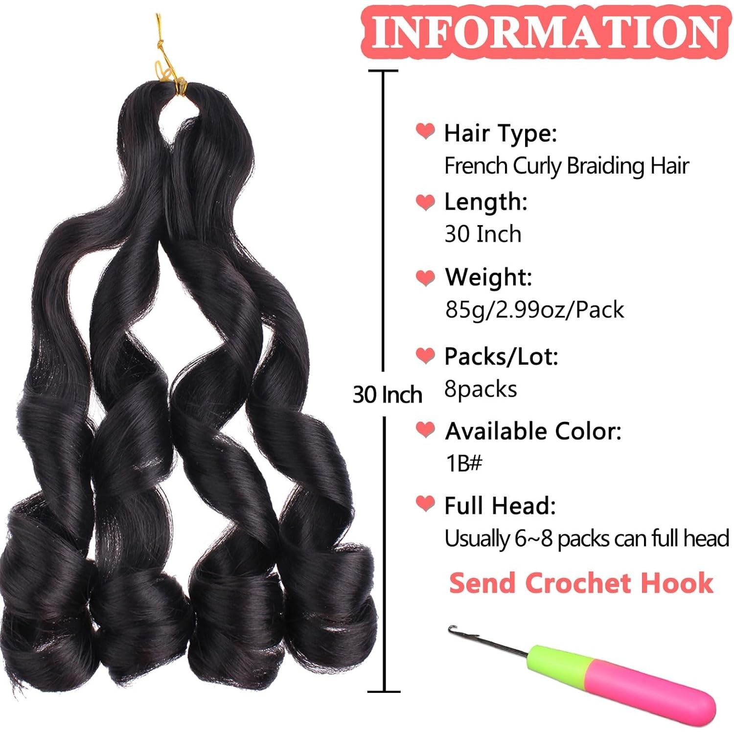 Xtrend 30 Inch French Curly Braiding Hair 8 Packs Loose Wave Bouncy – Black