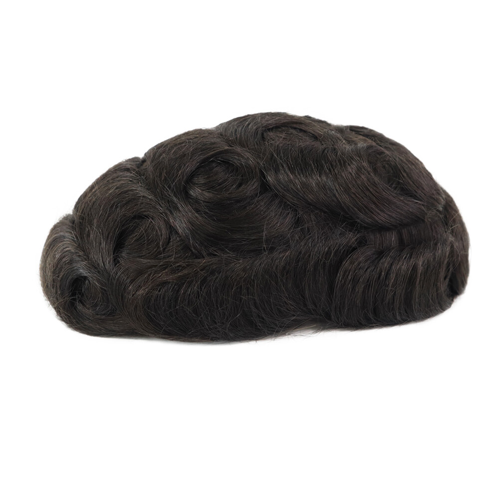 Mens Toupee Lace Center Human Hair Replacement Poly Skin System Hair Pieces