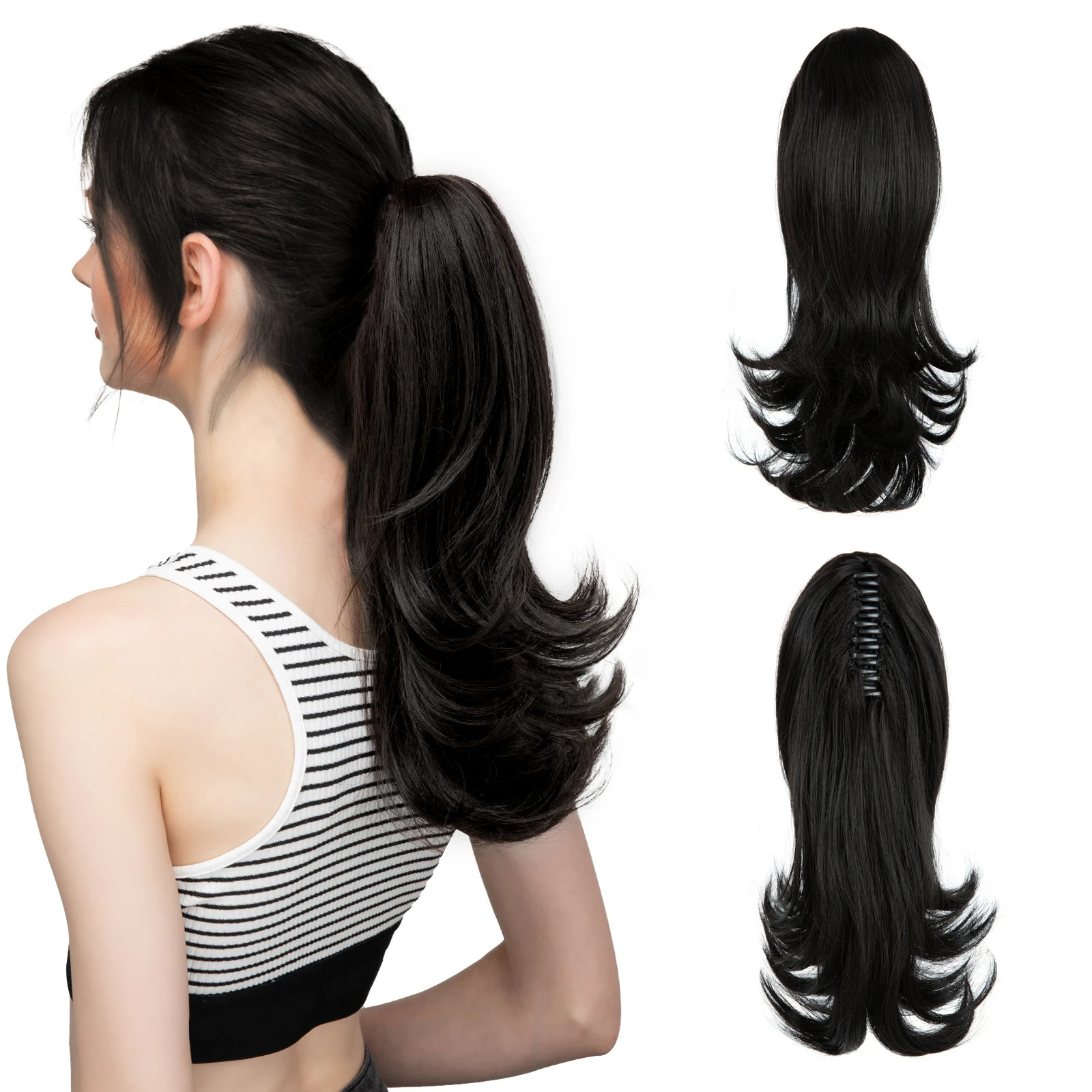 14 Inch Synthetic Claw Clip Ponytail Extensions Wavy Blonde Black Hair