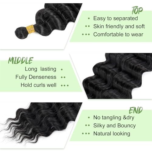 Long Curly Braiding Hair 18″ Deep Ocean Wave Crochet Hair for Boho Braids – 4 Pa
