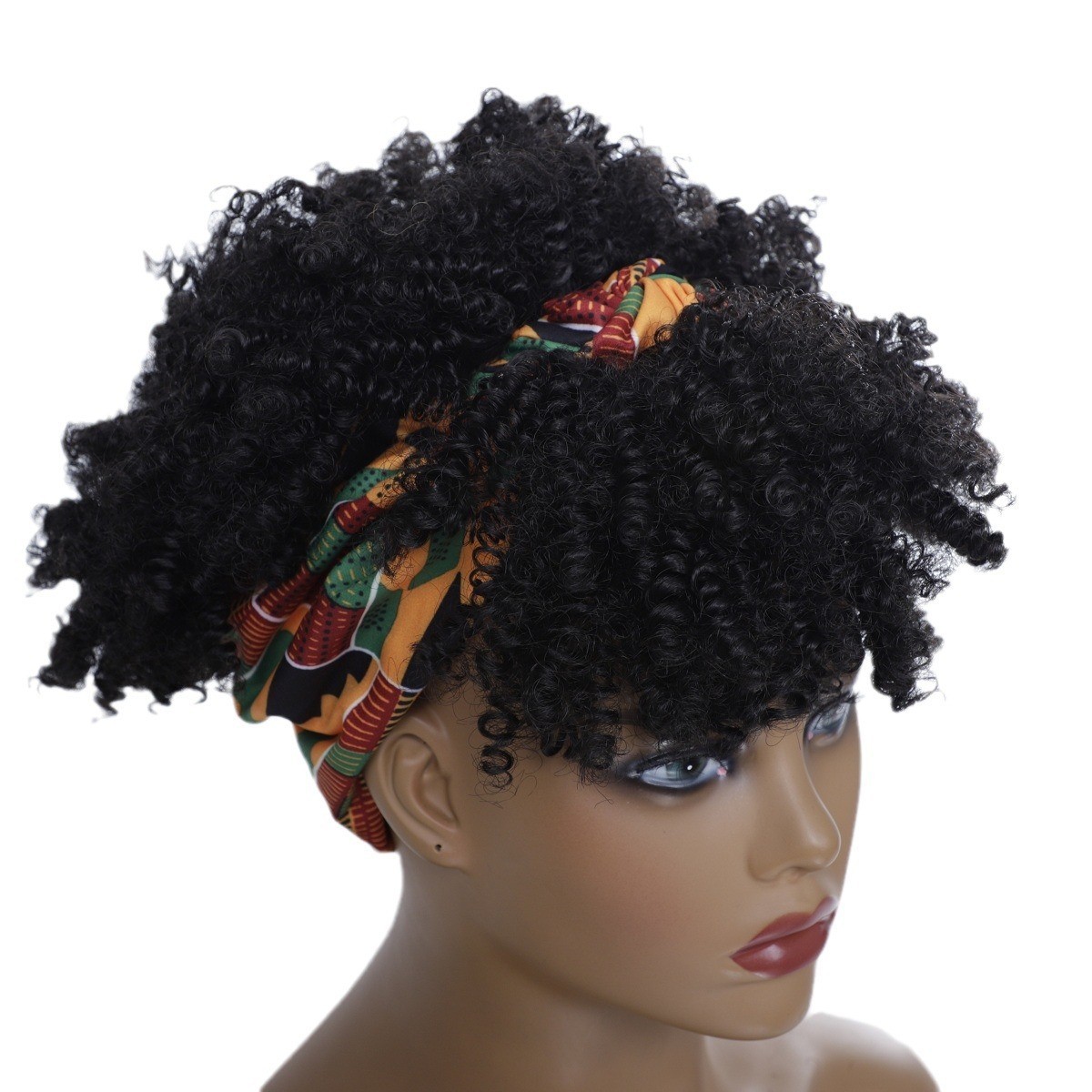 African American Short Kinky Curly Headband Wig Synthetic Hair