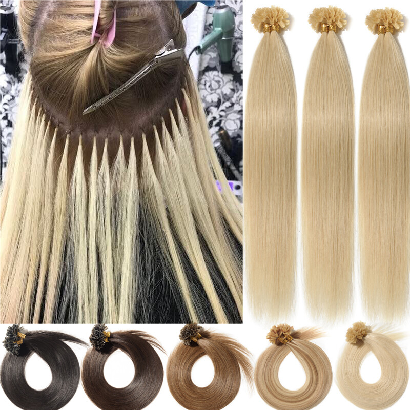 100G Pre Bonded Nail U-Tip Keratin 100% Real Human Hair Extensions 200S 16″-24″