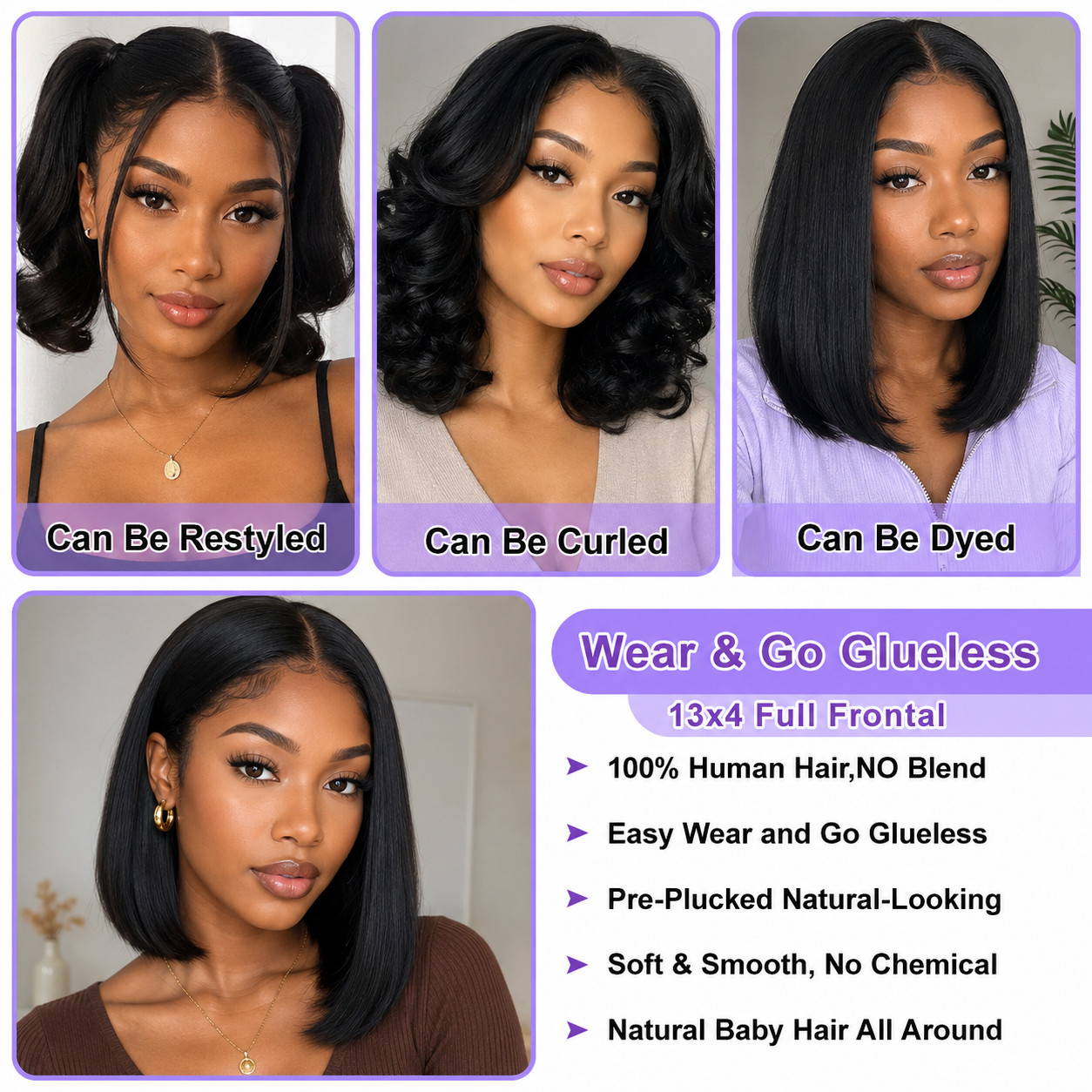 Bob Wig Human Hair Curly Glueless 13×4 Lace Front Wigs Pre Plucked for Women New