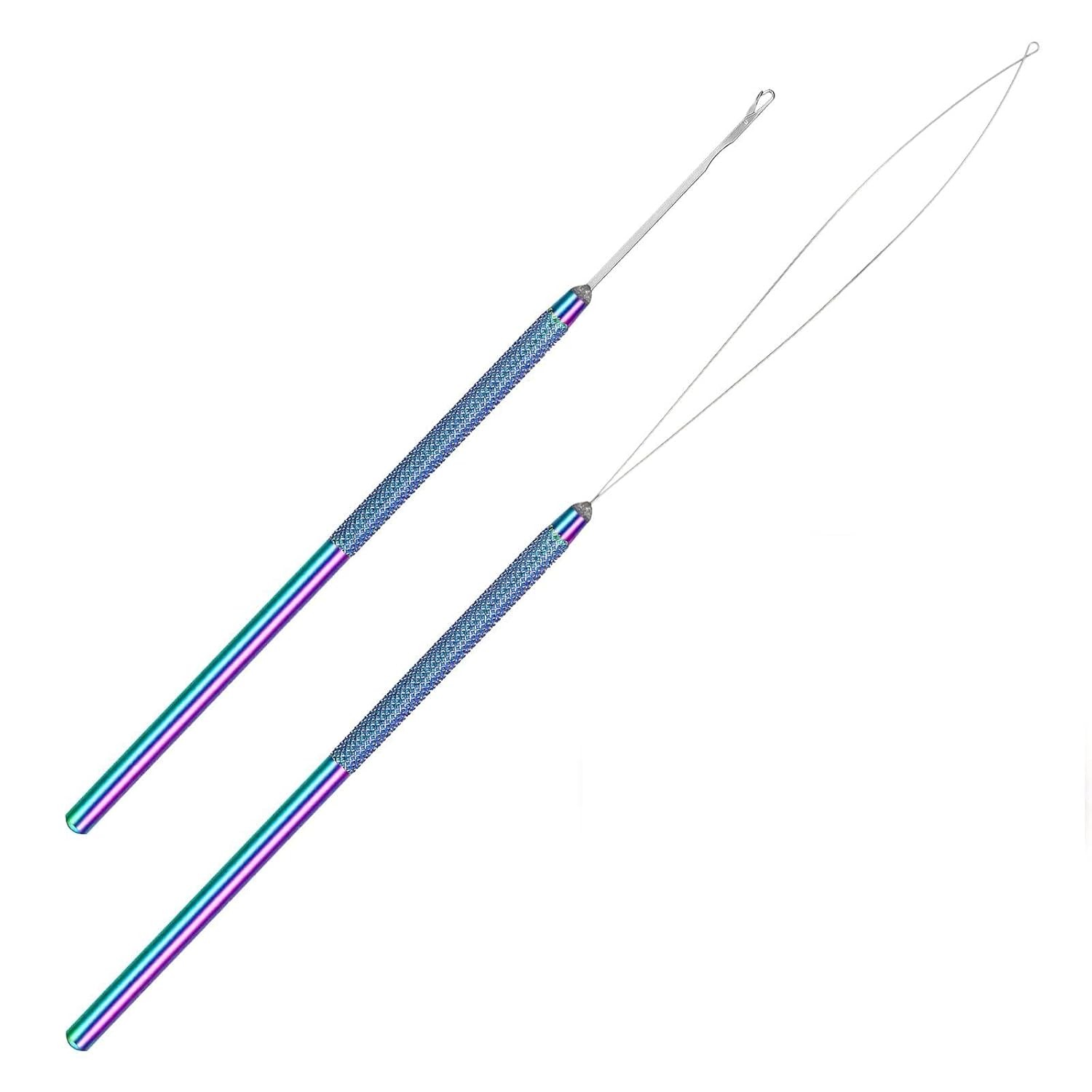 2 Pcs Hair Extension Tools Stainless Steel Loop Needle Pulling Hook Tool, Hair