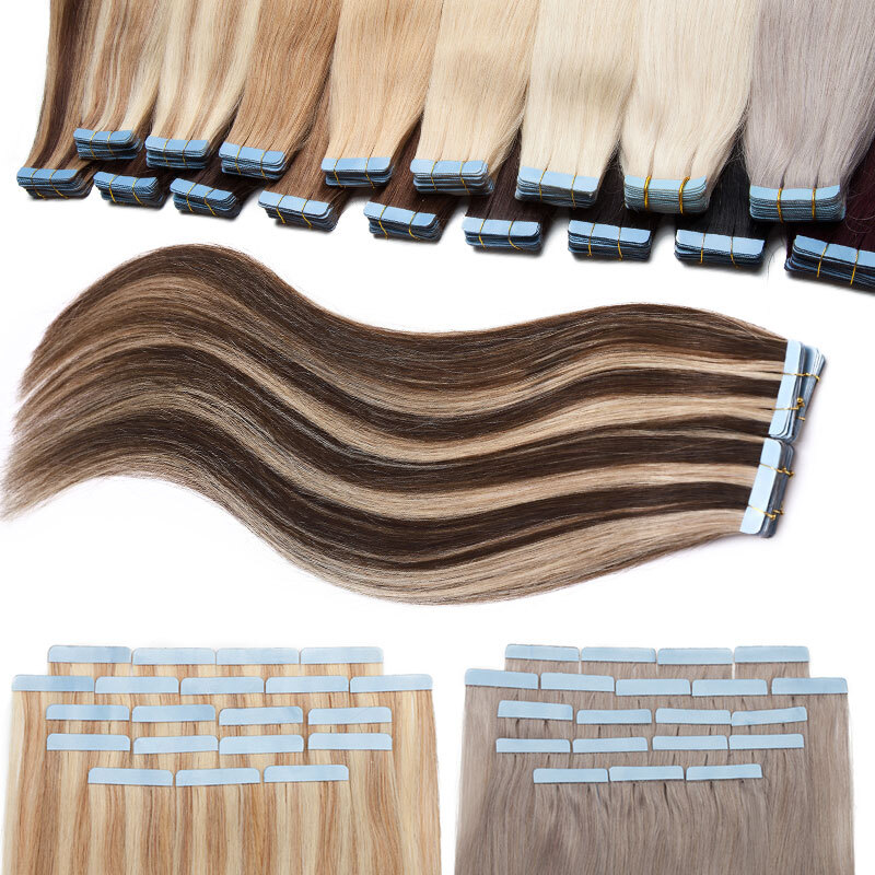 60pcs Thick Remy Tape in Human Real Hair Extensions Skin Weft Full Head Balayage