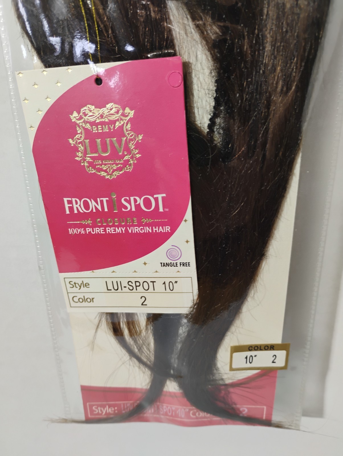 LUV Pure Remy Virgin Human Hair Front I Spot Closure 10″ Color 2 – Dark Brown