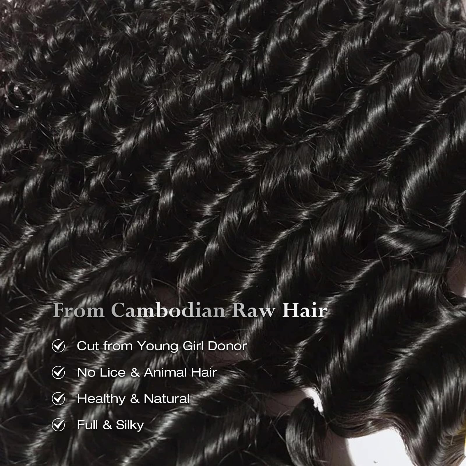 Deep Wave Unprocessed Cambodian Human Hair Bundles 20-24 Inch Quick Weave Natura