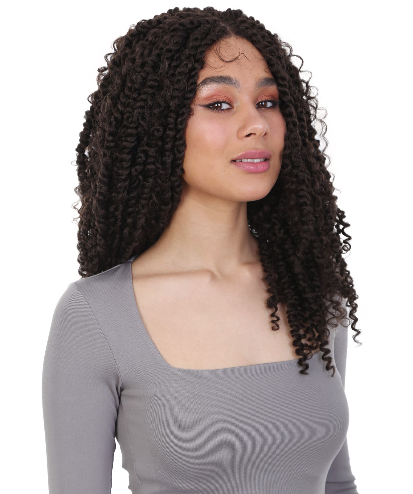 LUXLUXE Tierra Curly 19″ Long 4×4 Hand Tied Lace Braided Wig, BLB-0141