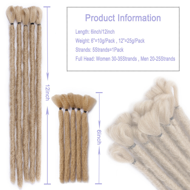 6″/12″ Dreadlocks Hippie Hair Extensions Handmade As Human Short Dreads Locs USA