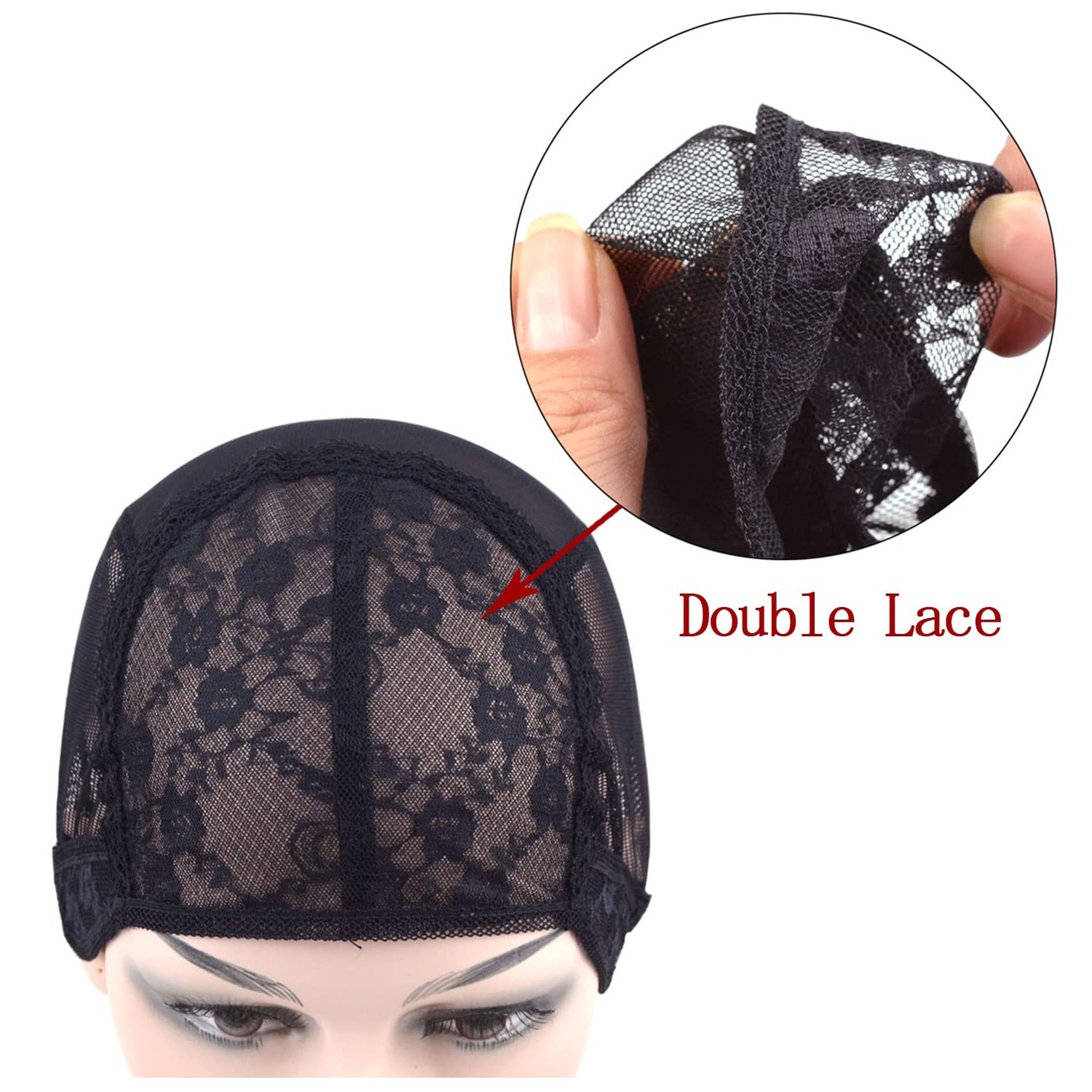 2 Pcs Black Double Lace Wig Caps with Adjustable Straps Swiss Lace Hairnet on…