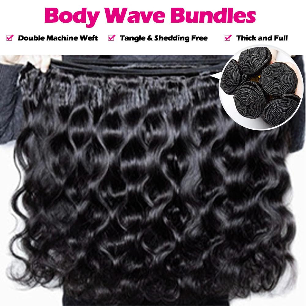 12A Human Hair Bundles with Closure 16 18 20 with 14 Inch Brazilian Body Wave 3