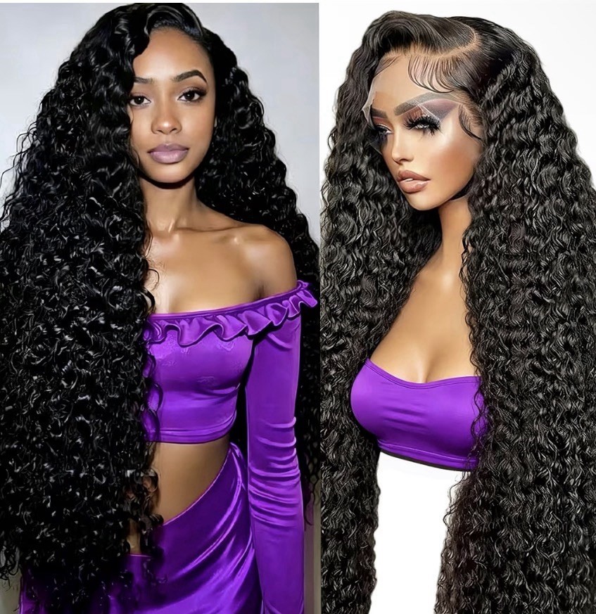 28in Long Curly Black Lace Front Wig Side-Part for Women Adult