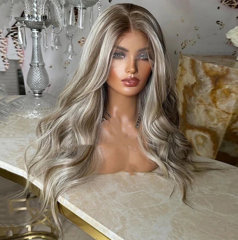 Ombre Creamy Beige Blonde Human Hair 13×4 Lace Front Wig for Women Daily