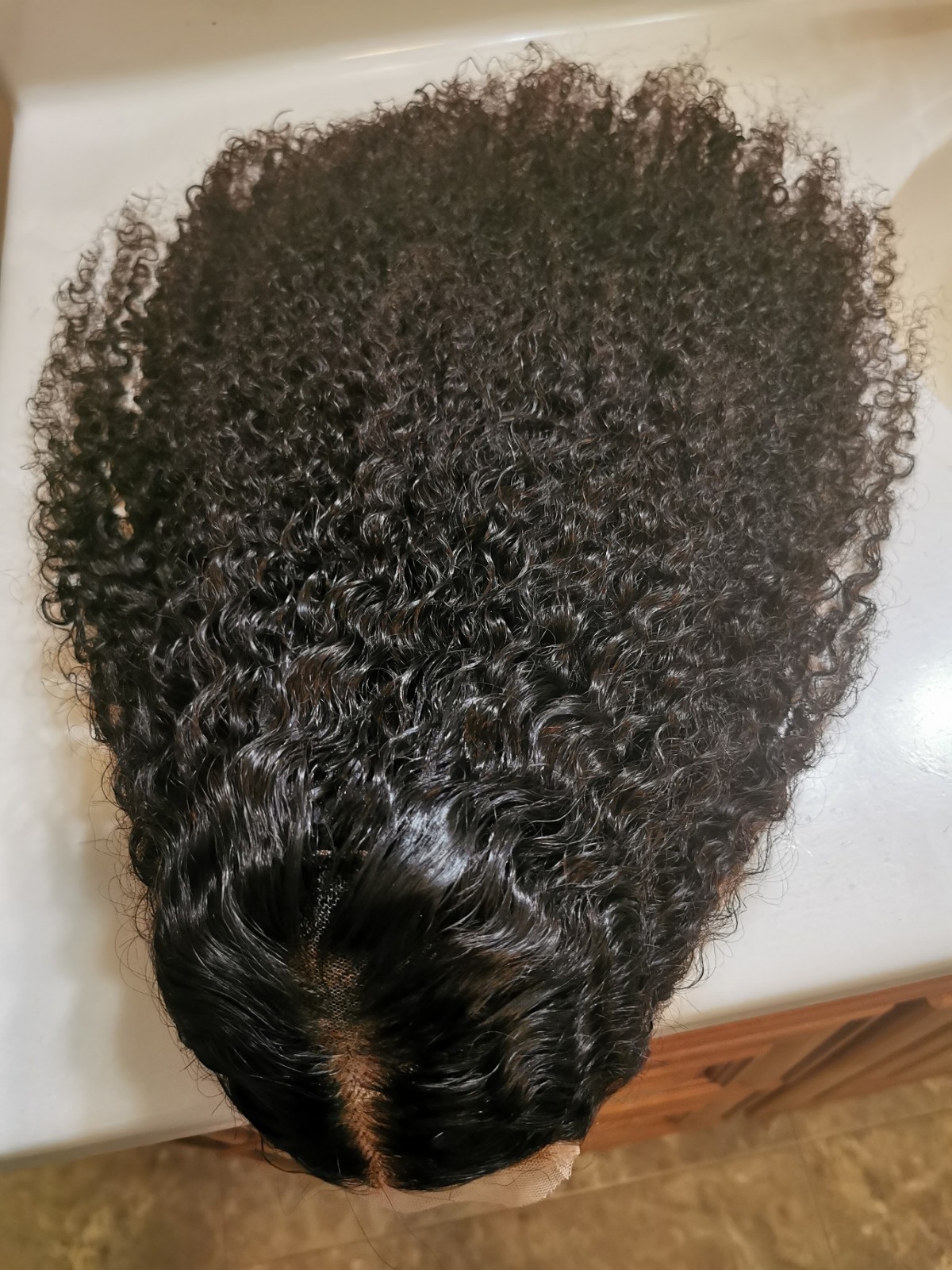 Quality Natural Black Burmese Curly Human Hair Glueless Closure Wig 24″ Handmade