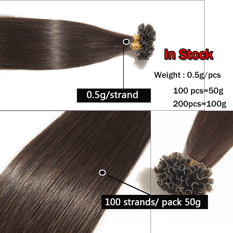 100 Strands U Nail Tip Pre Bonded Fusion Straight Remy Human Hair Extensions C13