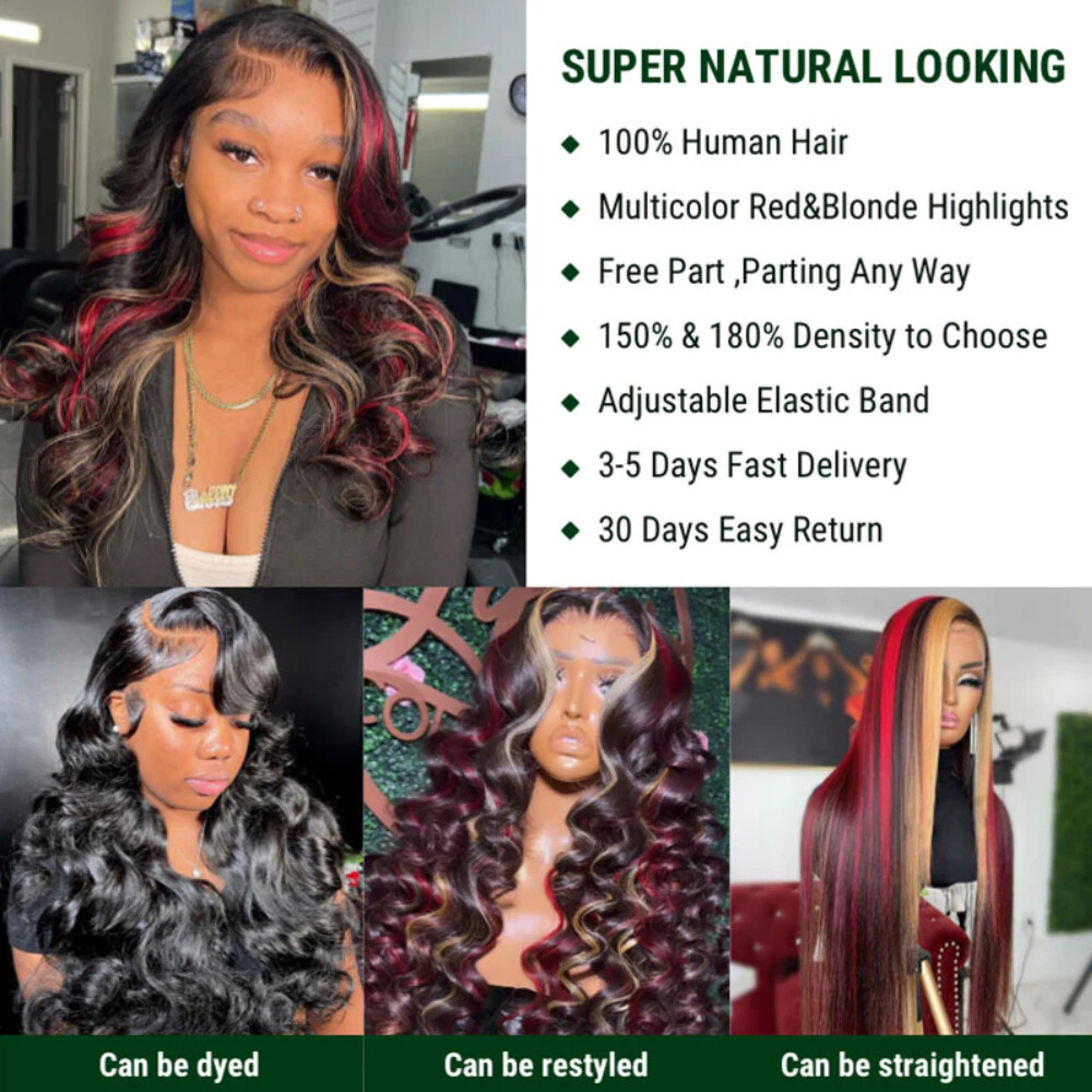 Malaysian Highlight Blonde Body Wave 13×4 Lace Front Wig Human Hair Skunk Stripe