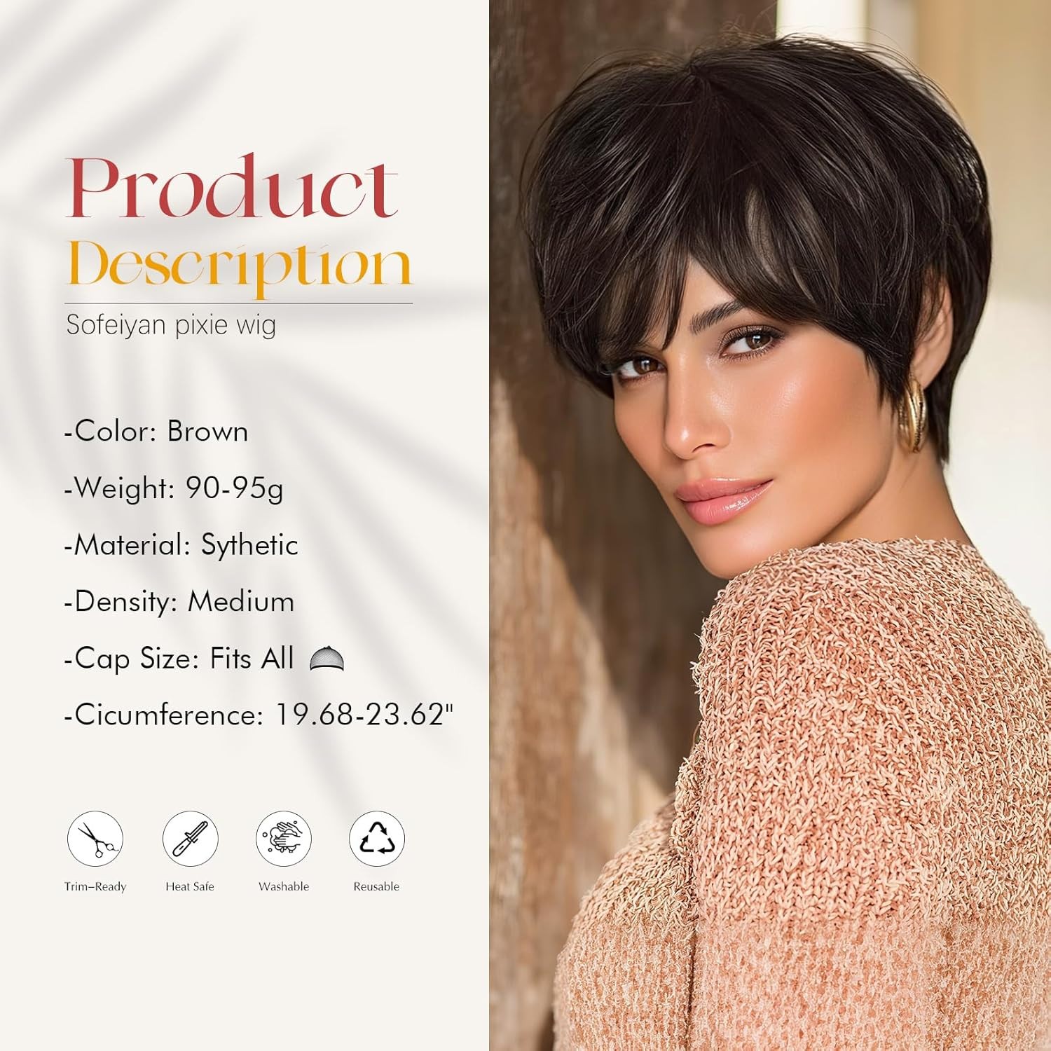 Short Dark Brown Pixie Wig woman natural layer wave synthetic daily party stage