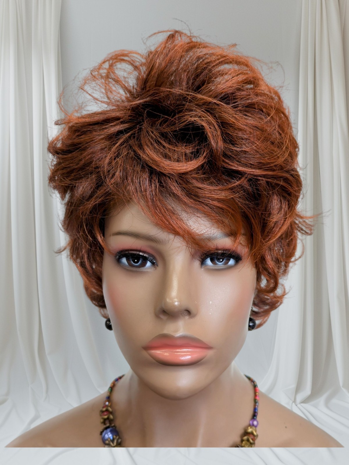 Fashion Synthetic Bangs Flip Back Wig Dark Brown Base #2, Tipped Copper Red #130
