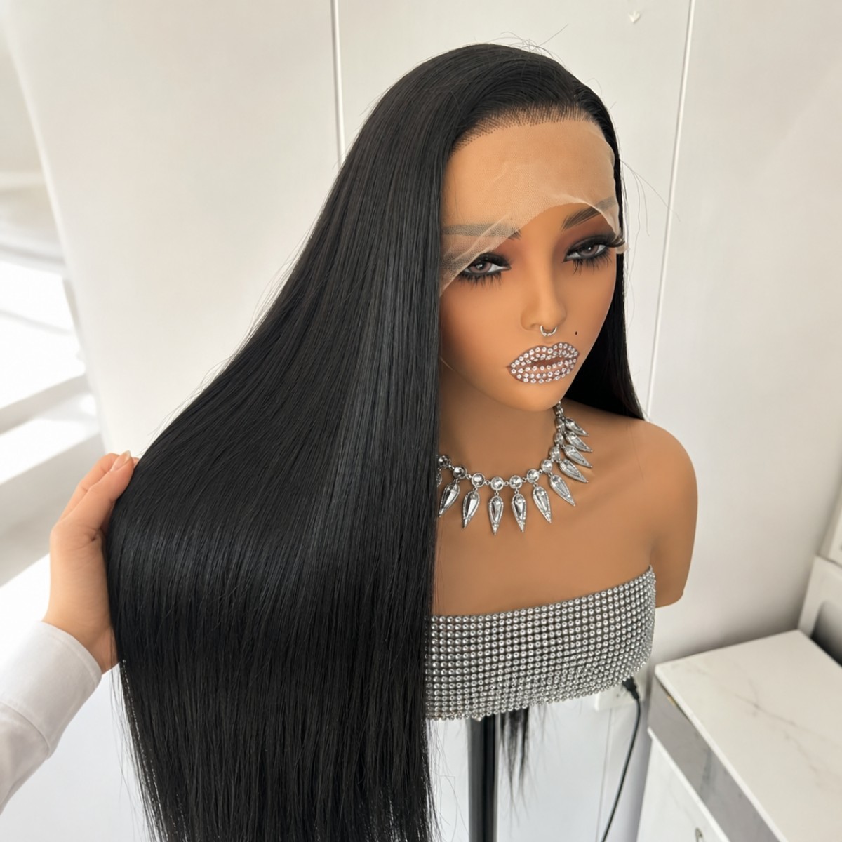 Heat Resistant Synthetic Hair Long Straight Lace Frontal Wig Black