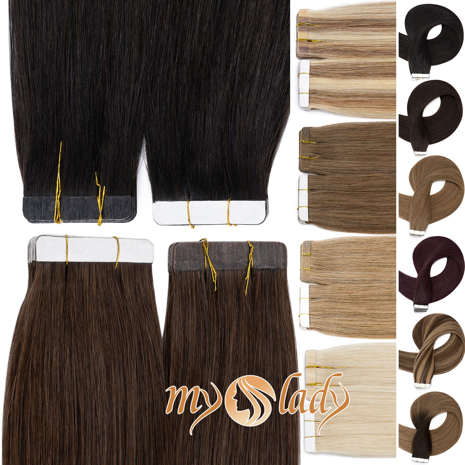 Thick 60PCS Tape In Human Hair Extensions Remy Skin Weft FULL HEAD Black Brown M