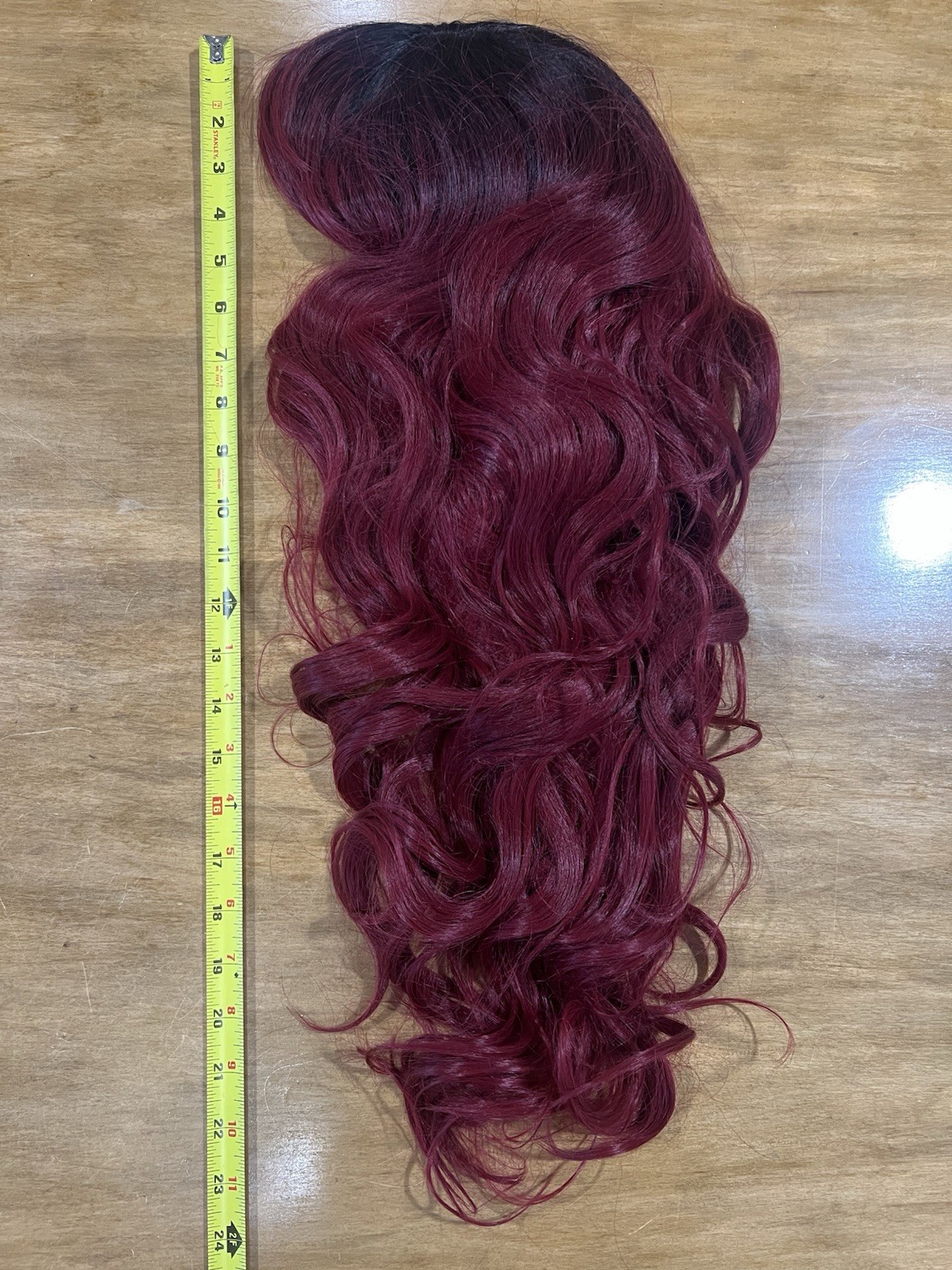 Women’s 24″ Bangs Long Wavy Hair Wig Burgundy Red Black