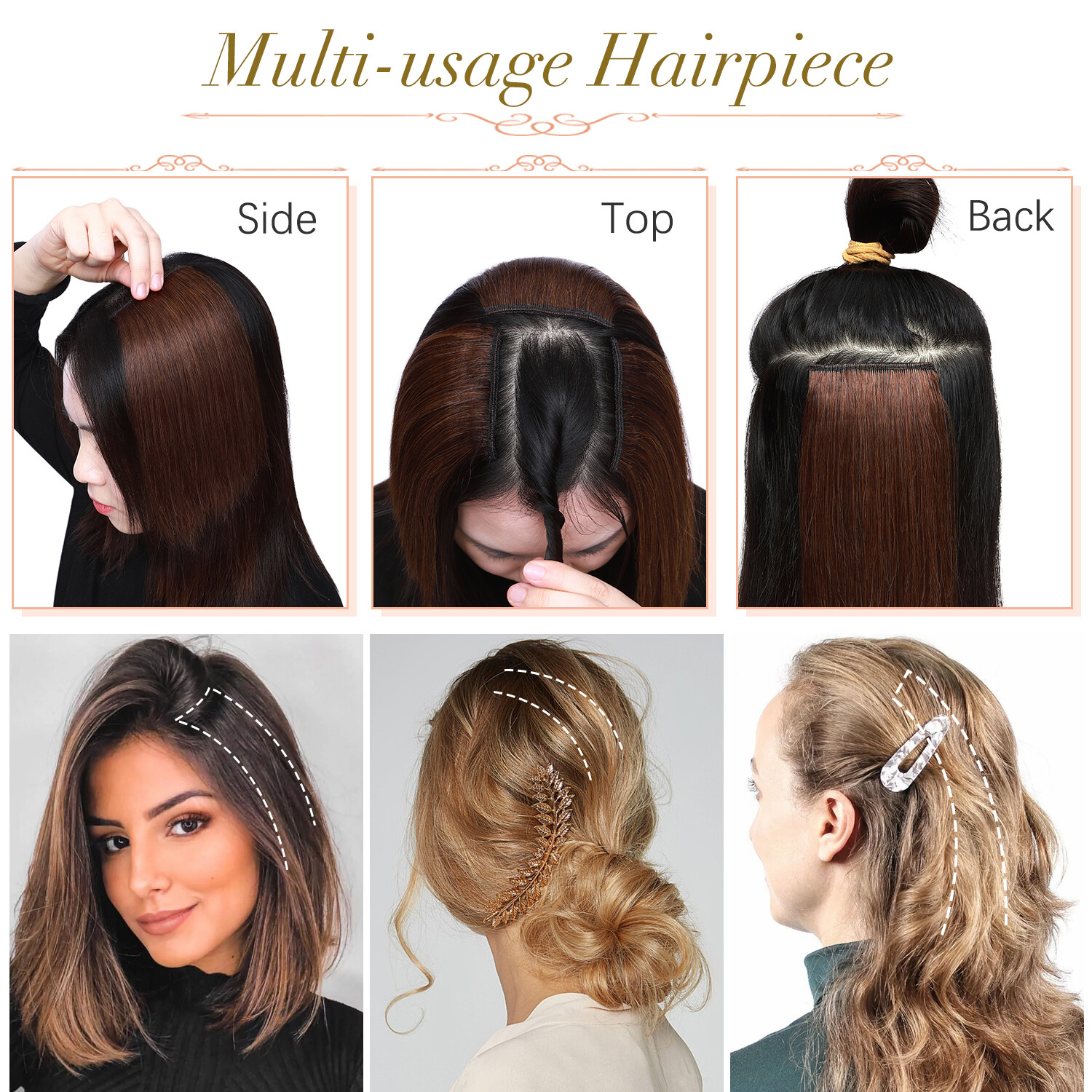 Thick Mini Hair Pad Clip In 100% Remy Human Hair Extensions Short Side Hairpiece