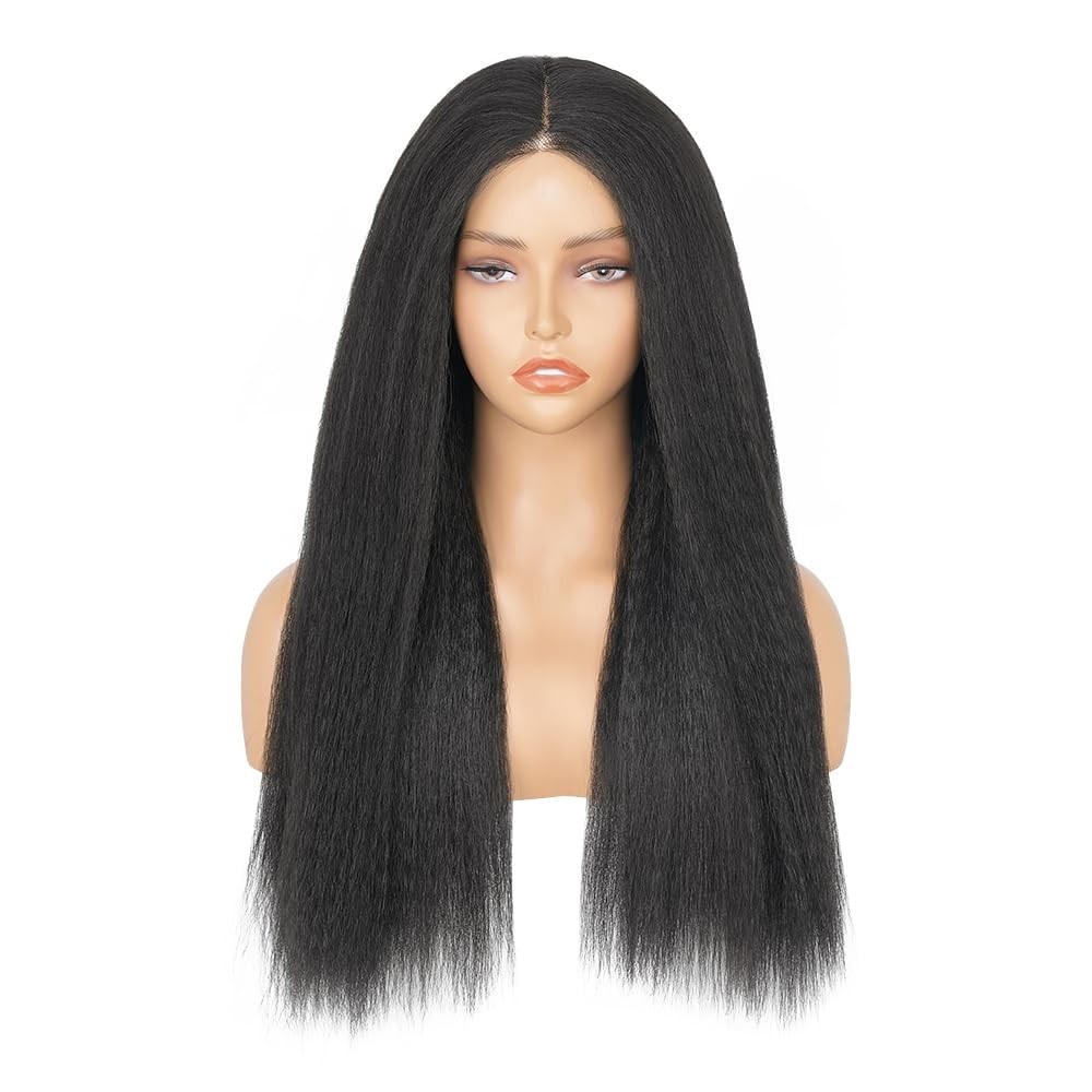 Kinky Straight Wear and Go Glueless Wig Pre Plucked Pre Cut 4×4 Synthetic Lace F