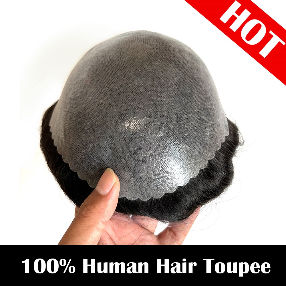 0.12mm Poly Skin Toupee Hair Mens Hairpieces Human Hair Replacement System