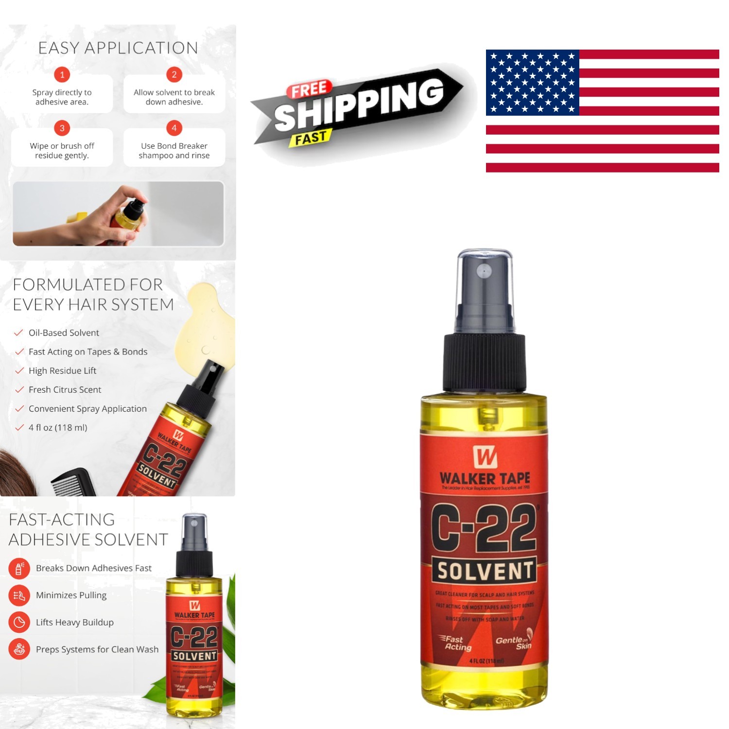 Wig Tape Remover Spray 4 Fl Oz Easy Application for Lace Systems and Hairpieces