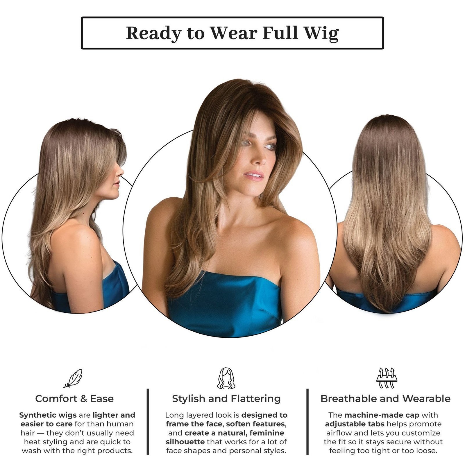 Noriko Angelica Synthetic Wig by Rene of Paris + Wig Lift Comb- Medium Brown