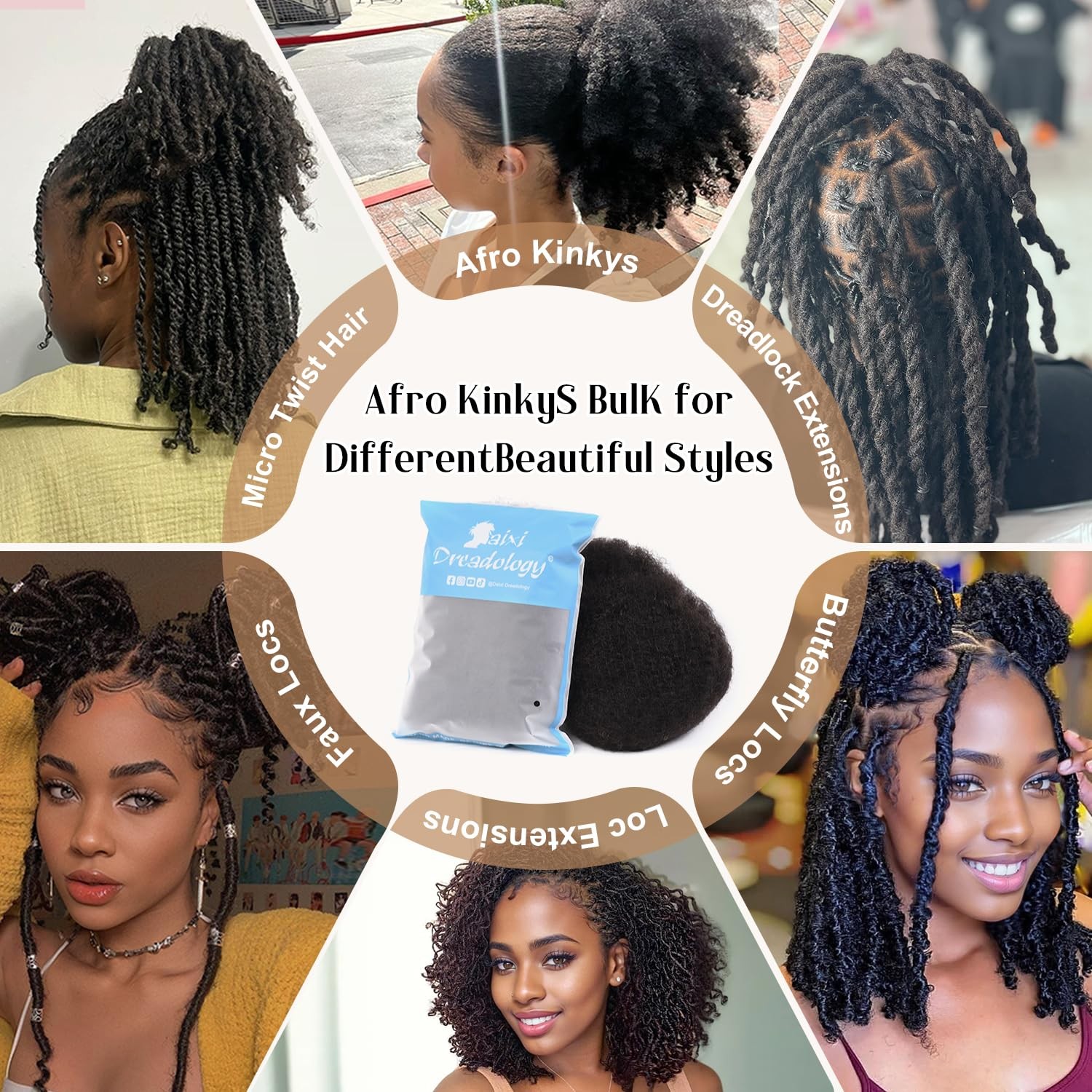 Originea Daixi Afro Kinkys Bulk Human Hair 50 Gram Fluffy Soft Kinky Curly Bulk