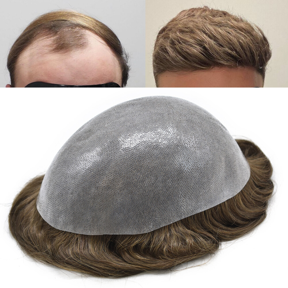 Full Poly Mens Toupee Hairpiece All Skin PU Hair Replacement System Wigs for Men