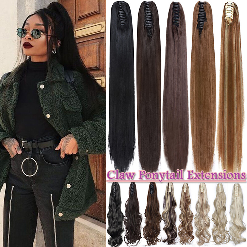 THICK Claw On Clip Ponytail Real As Human Pony Tail Hair Extension Wavy Natural