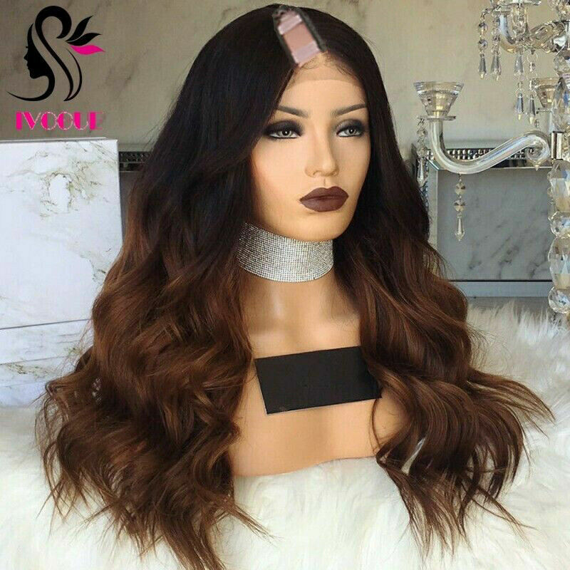 Brown Ombre U Part Wig Human Hair Wavy Virgin Indian Remy Hair Middle Upart Wigs