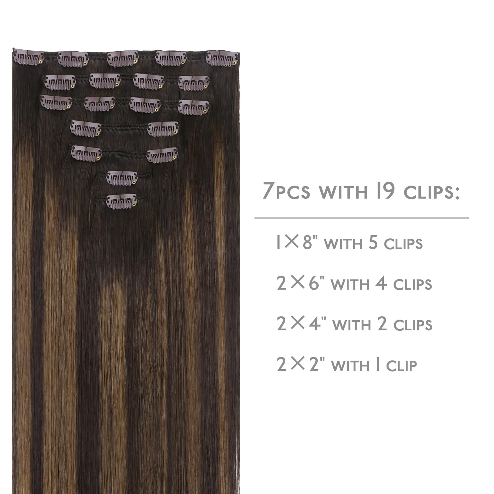 WENNALIFE Clip in Hair Extensions Real Human Hair, 14 Inch 120g 7pcs Dark Bro…
