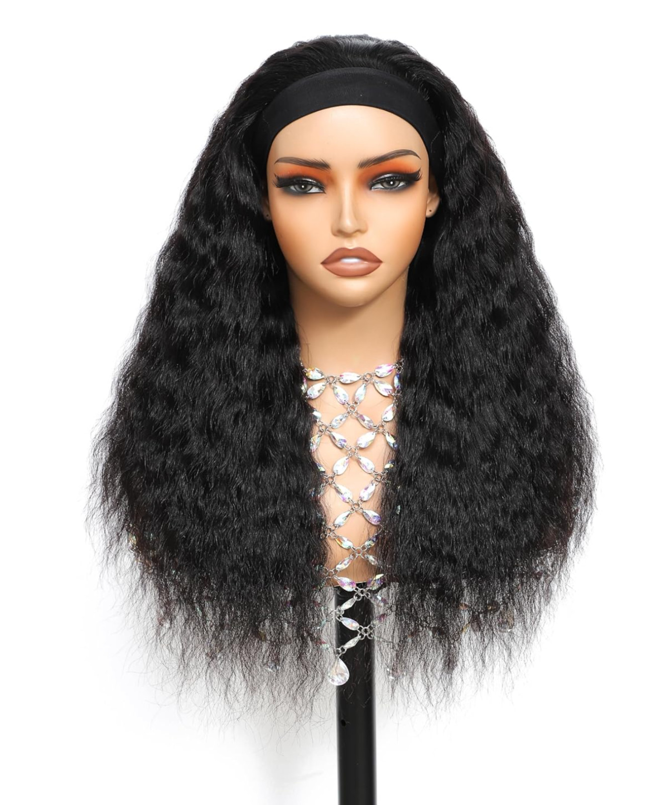 Headband Wig Human Hair Glueless Water Wave Natural Color 24 inch