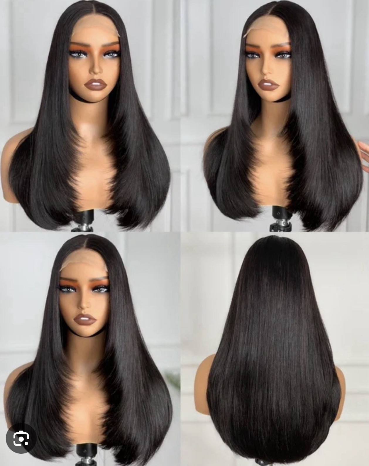 Human Hair Lace Front Straight Black Middle Part Wig Pre-Bleached Knots 30 in