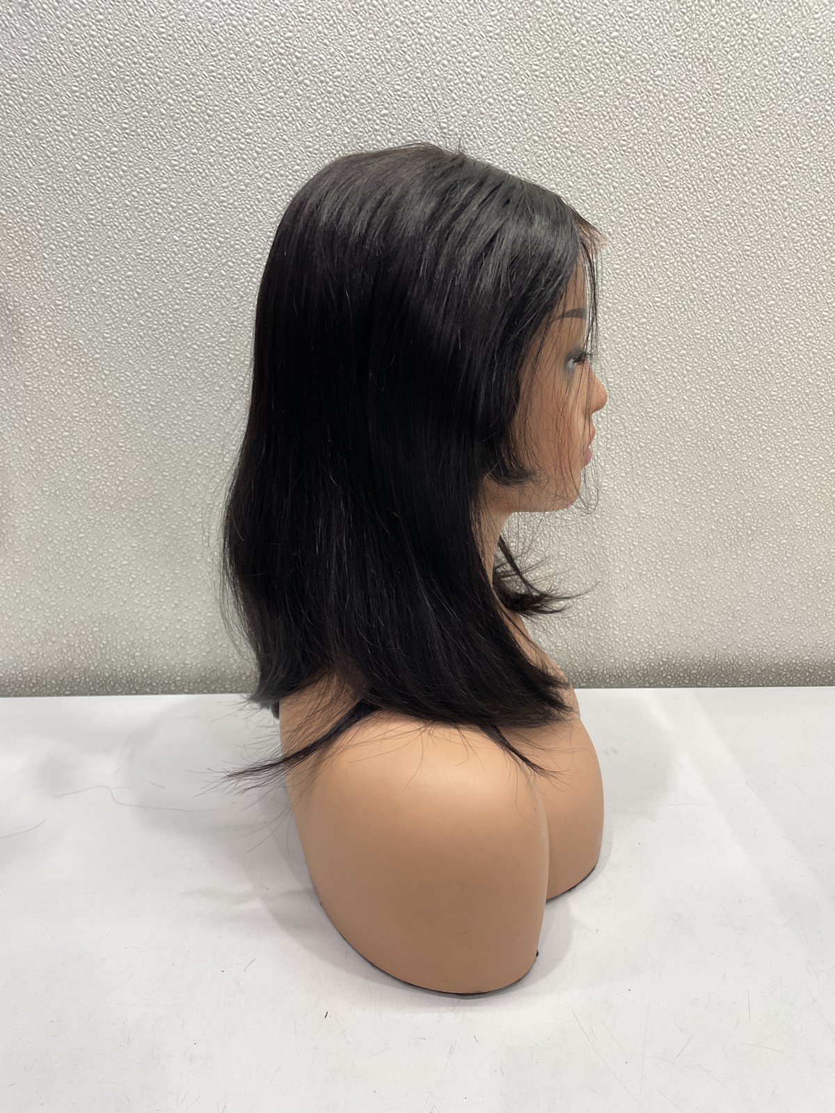 WestKiss 14″ Natural Black Layered Human Hair Lace Front Bob Wig, 180% Density