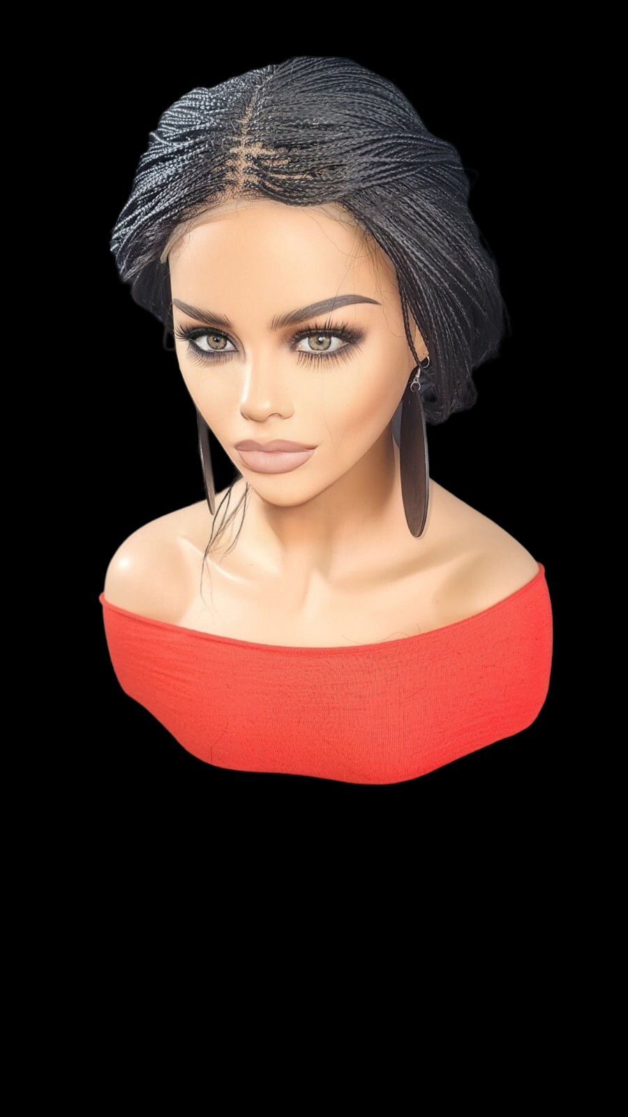 Braided Wig Micro Braids Bob Jet Black Full Lace Glueless Handmade 10″short
