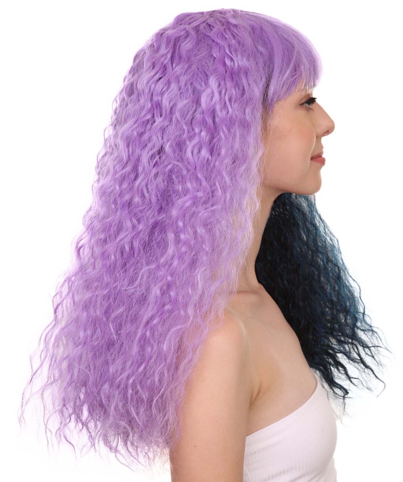 Adult Womens Long Wig, Wavy Purple & Black Wig, Premium Breathable Capless Cap