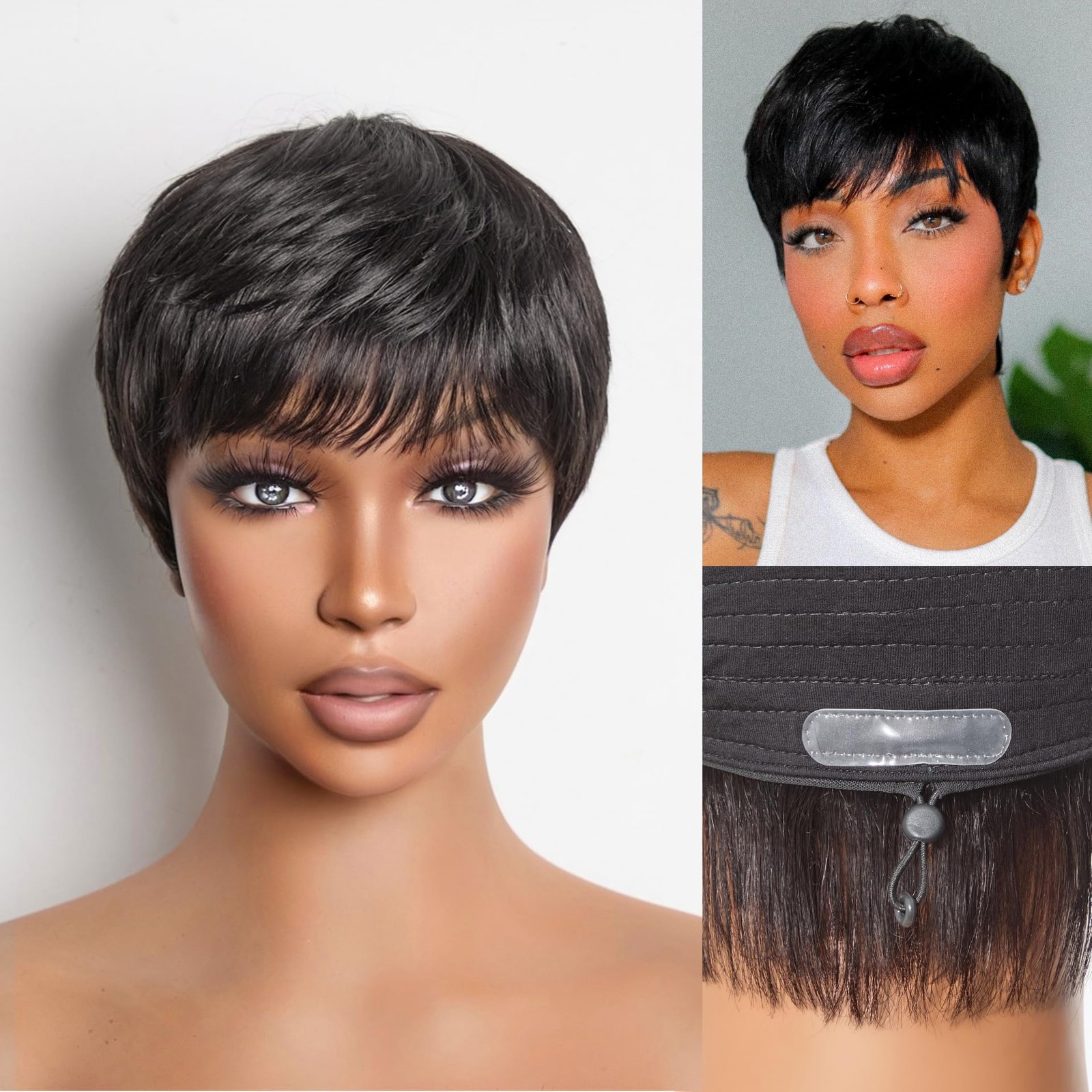 LUVME HAIR Ultra Comfort Throw on & Go Short Pixie Cut with Bangs 5 Inches Sk…