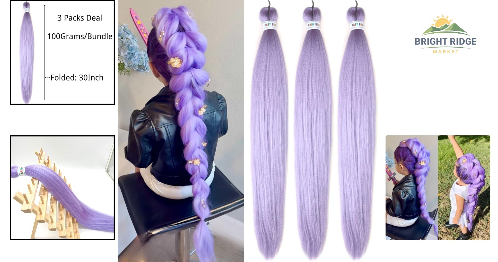 30 Inch Lavender Purple Braiding Hair Extensions for Kids, Flame Retardant Fiber