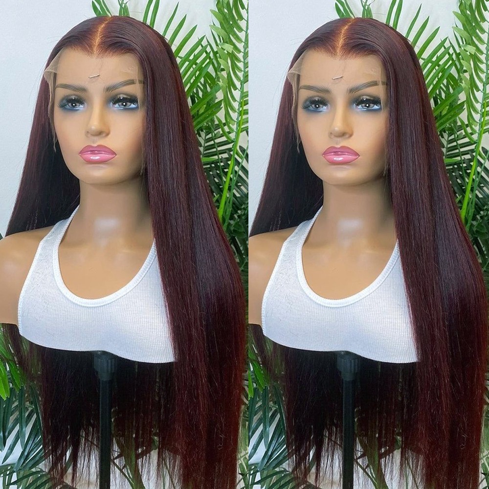 99J Dark Red Hair Lace Front Wigs Free Part Fashion Women Girls Daily Party Use